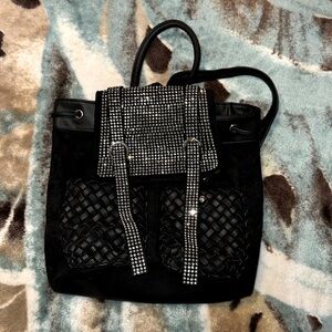 Suede/leather rhinestone backpack